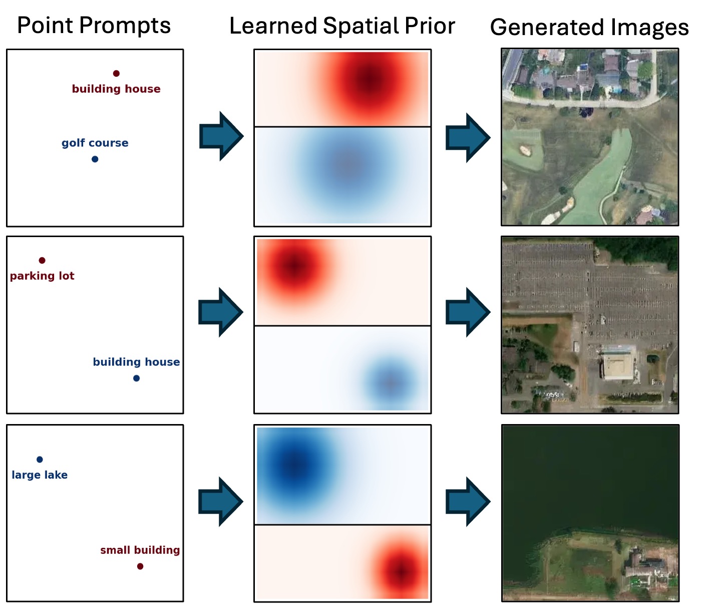 Point prompts, learned spatial prior, and generated satellite images